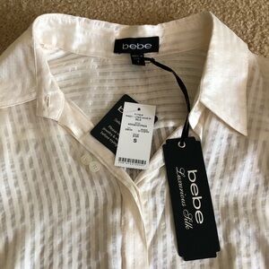 New with tags Bebe Cream Mulberry Silk Sheer Button Down Shirt Blouse